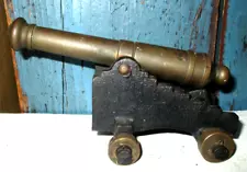 ANTIQUE COPY CA 1770'S HEAVY BRASS & CAST IRON BLACK POWDER MUZZLELOADING CANNON