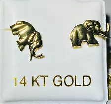 Solid 14k Yellow Real Gold studs Earring Elephant Animal Cute Dainty Woman Studs