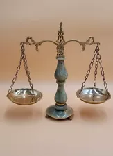 Scales Of Justice Ornamental Art Green Onyx & Brass Balance Scale