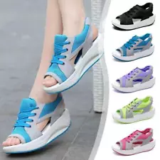 Summer Women Shoes Casual Flat Peep Toe Paneled Lace-up Sandals Muffin Hot-Sale