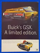 1970 BUICK GSX ORIGINAL MUSCLE CAR COLOR PRINT AD CLASSIC GM STYLE & PERFORMANCE