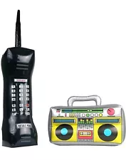 2 Pieces Inflatable Boom Box and Blow up Retro Mobile Phone 80s 90s Party&Fancy