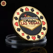 Welcome To Las Vegas Poker Card Guard Chip Casino Hand Protector Gold Lucky Coin