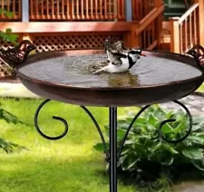 Outdoor Garden Bird Bath Metal 1931 Green