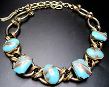 HENKEL & GROSSE For DIOR Blue Copper Fluss Glass Rhinestone Vintage Necklace