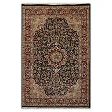 4'7" x 7'1" Hand Knotted 100% Wool 16/18 PakPersian 300 KPSI Area Rug Black