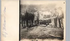 TREE REMOVAL real photo postcard rppc stump pulling draft horses farm work