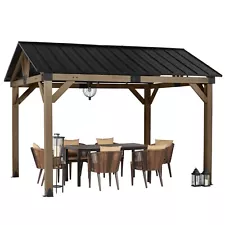 Aoodor 10x12ft Wood Gazebo Cedar Wooden Frame with Single Galvanized Steel Roof