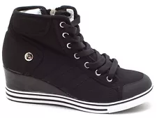 New Women's Casual Canvas High Top Wedges Mid Heels Zip Lace Up Sneakers Shoes