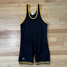 Mens Vintage Cliff Keen Black And Yellow Spandex Wrestling Singlet Medium