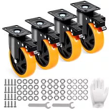 VEVOR Caster Wheels Swivel Plate Casters 4 Pack 5" Heavy Duty with Locking Brake