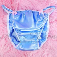 Sissy Satin Panties for MEN - baby Blue shiny string Bikini or bra or skirt