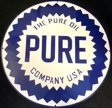 Vintage Art THE PURE OIL COMPANY PORCELAIN ENAMEL SIGN Rare Advertising 30"