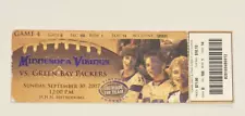 Brett Favre START #241 Green Bay Packers Minnesota Vikings 2007 FULL Ticket Stub