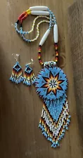 Native American Style Beaded Necklace Earrings Set