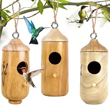 3 Pack Wooden Hummingbird Houses for Outside Nesting Garden Window Bird Houses