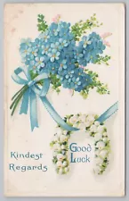 Greetings~Bouquet of Forget-Me-Nots~Lily-of-the-Valley Horseshoe~Vintage PC