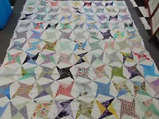 1950s Quilt Top-PERPETUAL MOTION STARS Pattern-71x78-Nursery Prints-VIBRANT