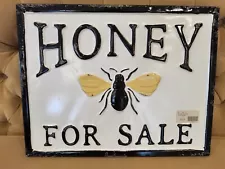 BRAND NEW Farmhouse Embossed Distressed Tin HONEY FOR SALE Sign 14 x 18