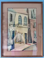 SALE…1/2 price…Vintage MSM Modernism Watercolor Painting, Music Shop