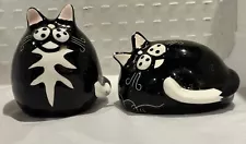 Fat And Happy Cat Salt And Pepper Set For Cat Lovers “LORRY VEASEY” Signed, MUD