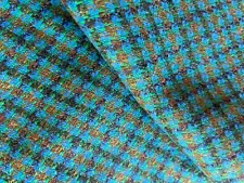 2.5 yds x 60” Vintage Unbranded Wool Houndstooth Blue Green Remnant