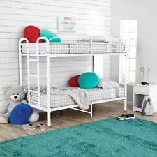 Kids Metal Twin Over Twin Quad Bunk Bed with Ladder Frame Guardrails Bedroom