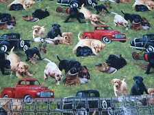 3 Yards Cotton Fabric - Northcott Dogs Puppies for Sale Playing on Grass