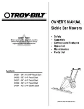 Troy-Bilt Walk-Behind Sickle Bar Mower Owner & Parts Manual 34064 34061 34337