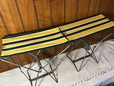 2 Vintage Canvas on Metal Frame Folding Fishing Camping Stool Chairs