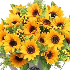 AmyHomie Artificial Sunflower Bouquets,2 Bunches Fake Wildflowers for Baby Showe