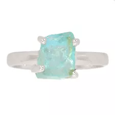 Natural Aquamarine Rough - Brazil 925 Sterling Silver Ring Jewelry s.8 CR22288