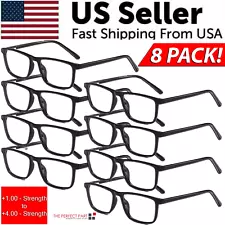 Reading Glasses Mens Womens Unisex Readers Eyeglasses 8 Pack Glasses New Square