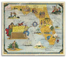 Ye True Chart of Pirate Treasure of Florida - Vintage Treasure Map - 16x20