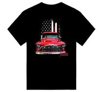 Classic 1957 Chevy Pickup Truck 3100 Patriotic T-Shirt Black or Blue Soft Cotton