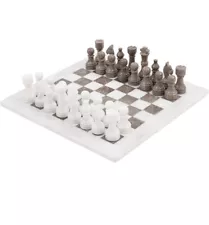 15 Inches Handmade Marble White & Gray Oceanic Weighted Full Chess Game Set