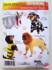 Dog costume Elvis Cow Lion Bee pattern 2839 size S M L UNCUT