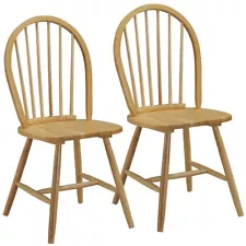 Set of 2 Vintage Windsor Dining Side Chair Wood Spindleback Kitchen Room Natural