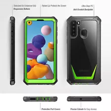 For Samsung Galaxy A21 Case Rugged Shockproof Cover with Screen Protector Green