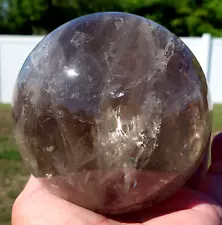 Big 4 Inch Brazil SMOKY QUARTZ Crystal Sphere Ball with RAINBOWS For Sale