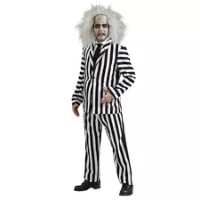 Beetlejuice Cosplay Costume Adam Men Black White Striped Jacket Pants Tie Wig