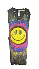 Post Modern smiley Face emoji jersey shift dress pockets womans Large