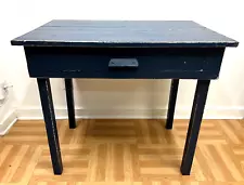 Vintage FARM TABLE primitive harvest console antique wooden blue rustic dining