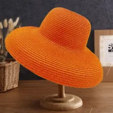 Orange White Big Brim Bucket Hat For Children Straw Hat French Hepburn Hood Gift