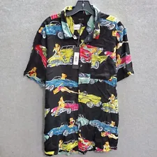 Rolla's Men Button Up Shirt XL Black Classic Cars Hawaiian Short Sleeve NWT