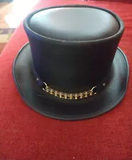 Leather Top Hats El Dorado Steampunk Simple Black Leather Top Hat - Bikers Hat