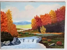 24x18 Forest Landscape In Autumn Scene Signed Hand-Painted Oil Canvas