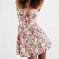 For Love and Lemons Luna Pink Floral Embroidered Tulle A-Line Mini Dress Small