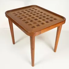 Scandanavian Modern Crosshatch Solid Teak Side Table Yachting Style Beautiful!