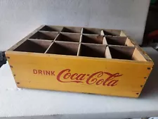 Vintage Coca Cola Yellow Wooden Crate For Bottles Advertising